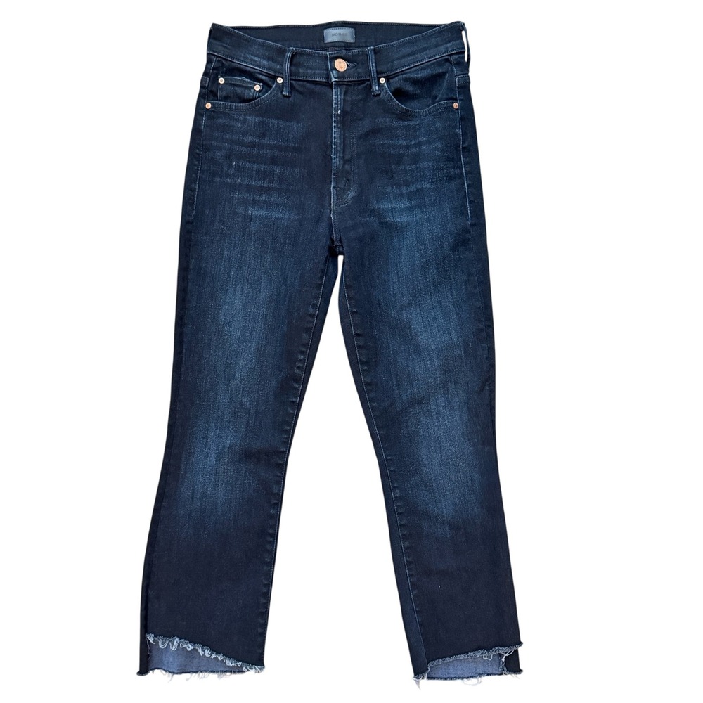 Mother Women‎ Dark Indigo High Rise Slim Flare Raw Step Hem Jeans Size 26